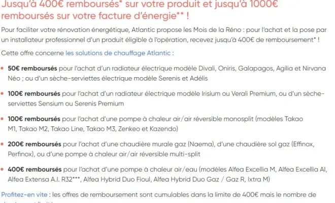 offre de remboursement atlantic